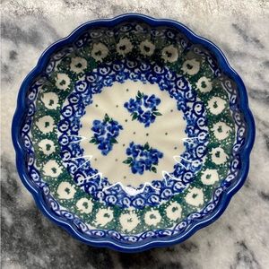 Polish Pottery Ceramika Artystyczna Unikat Small Scalloped Bowl 4 1/2”X 1 1/2”